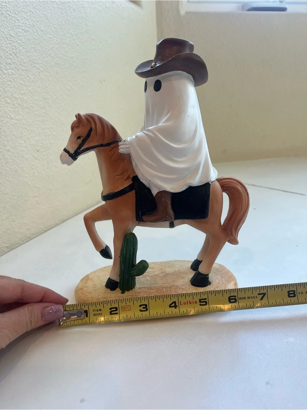 Halloween Ghost Cowboy Figurine on Horse - White & Brown
